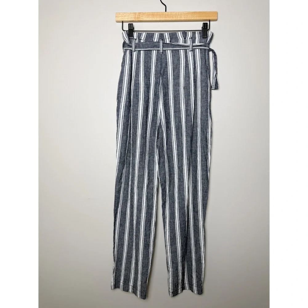 Abercrombie & Fitch S Paper Bag Railroad Striped Linen‎ Cotton Belt Stripe Pants